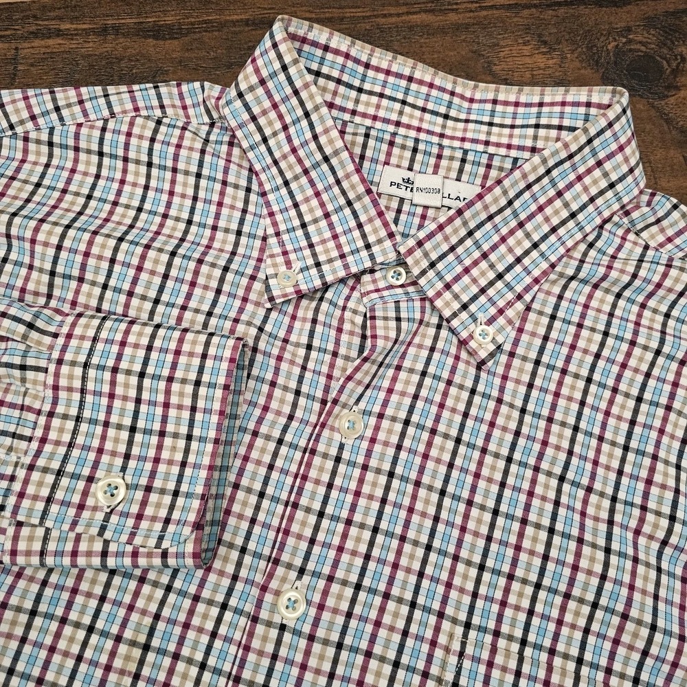 Peter‎ Millar Mens XL Tattersall Performance Nylon Spandex Button Down Shirt